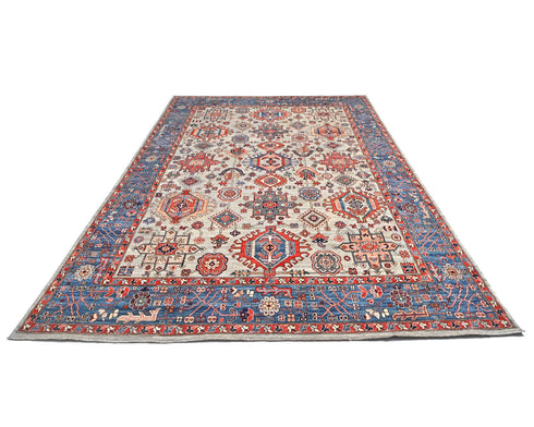 9x12 Gray Blue Aryana Afghan Hand Knotted Veg Dye Wool Area Rug